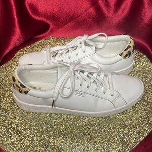 Keds White Sneakers with Leopard Accent 6.5